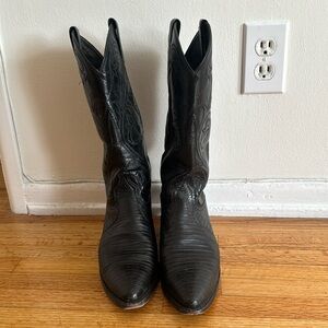 Vintage Dan Post Black Leather Snakeskin Cowboy Boots